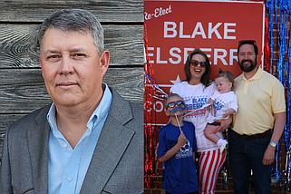 (LEFT) Contributed photo / Andy Allen, a resident of Armuchee, is running for Chattooga County sole commissioner. (RIGHT) Contributed Photo / Blake Elsberry, sole commissioner for Chattooga County, is running for a second term. He is shown with his wife, Lauren, and children Will and Kate.